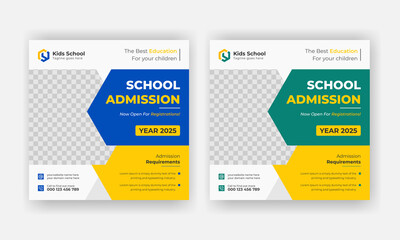 Kids School social media banner, School Students Admission social media post, Back to School admission by social media post banner template Design.	
