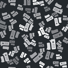 Grey Speech bubble chat about baseball game icon isolated seamless pattern on black background. Message icon. Communication or comment chat symbol. Vector