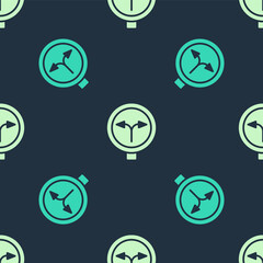 Green and beige Fork in the road icon isolated seamless pattern on blue background. Vector