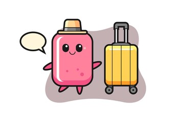 Bubble gum cartoon illustration with luggage on vacation