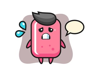 Bubble gum mascot character with afraid gesture