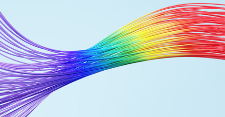 Abstract rainbow color waved wires background.
