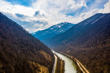 Road near river. Bosnia and Herzegowina. Zenica