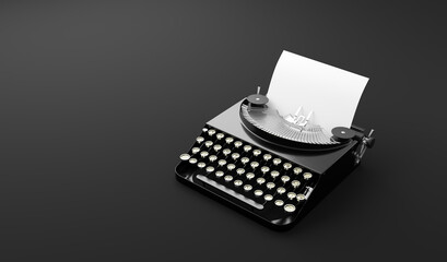 Retro vintage typewriter with blank piece of paper