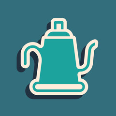 Green Watering can icon isolated on green background. Irrigation symbol. Long shadow style. Vector