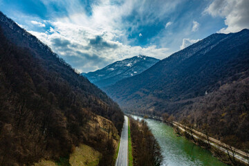 Road near river. Bosnia and Herzegowina. Zenica