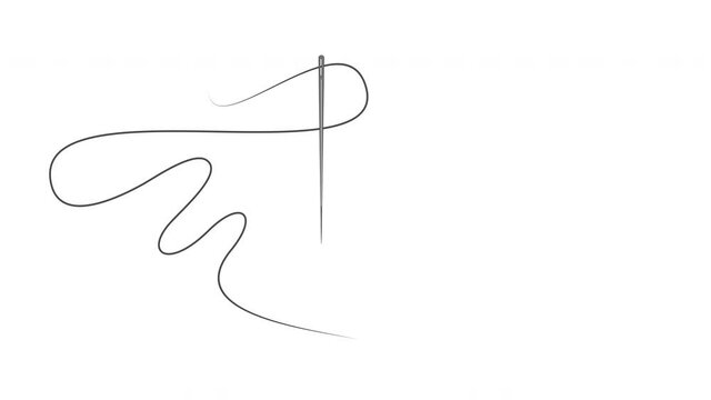 Sewing concept, sartorial art. Needle and thread, tailor tool. Self drawing animation with luma matte.