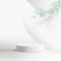 White product display mock up with Tree branch and Abstract smooth wavy backdrop. 3d podium. Vector illustration