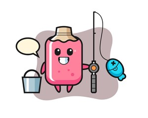 Mascot character of bubble gum as a fisherman