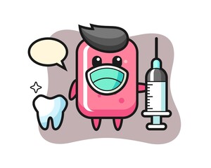 Mascot character of bubble gum as a dentist