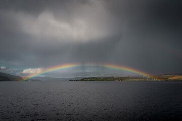 Rainbow across Lake Mj&oslash;sa north of Gj&oslash;vik.