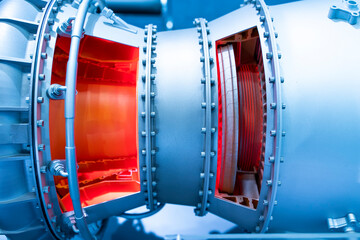 Jet engine, internal structure with hydraulic, aircraft and aerospace industry