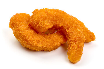 Shrimps in breadcrumbs, isolated on white background. High resolution image