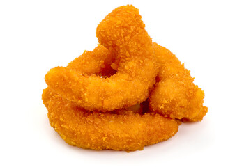 Breaded shrimps, isolated on white background. High resolution image
