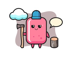 Character cartoon of bubble gum as a woodcutter