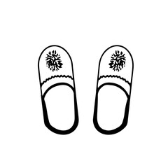 Doodle hand drawn vector home slippers everyday footwear for domestic outfit. Cozy work from home. Icon for web design and typography.