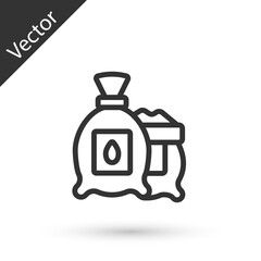 Grey line Pack full of seeds of a specific plant icon isolated on white background. Vector