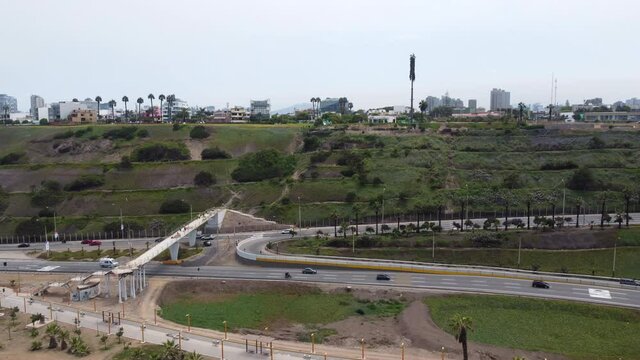 Highway of the Costa Verde, at the height of the district of San Isidro in the city of Lima, Peru