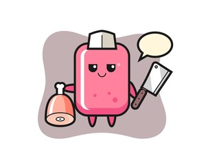 Illustration of bubble gum character as a butcher