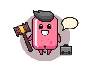 Illustration of bubble gum mascot as a lawyer