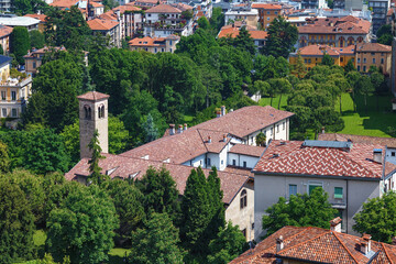 Fototapeta na wymiar View of the historical buildings in the Bergamo in northern Italy. Bergamo is a city in the Lombardy region.
