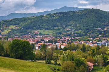 Naklejka premium View of the town Bergamo in northern Italy. Bergamo is a city in the Lombardy region.