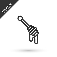 Grey line Honey dipper stick icon isolated on white background. Honey ladle. Vector