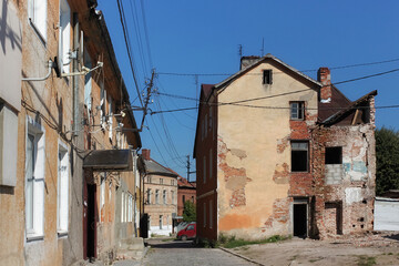 View of the old german ruined buildings in Pravdinsk (prior Friedland), Russia. Pravdinsk was founded in 1312 by the Teutonic Knights. The city is located 53 km. of Kaliningrad (Konigsberg).