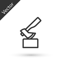Grey line Wooden axe icon isolated on white background. Lumberjack axe. Vector