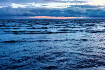 View of the Parnu Bay in evening in overcast whether. It a bay in the northeastern part of the Gulf of Livonia (Gulf of Riga of Baltic Sea), in southern Estonia.