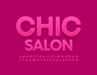 Vector bright emblem Chic Salon. Trendy pink Font. Stylish Alphabet Letters and Numbers set
