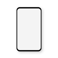 Realistic phone mockup. Smartphone with white empty screen. Smartphone blank template. 3D device. Mobile phone with shadow on white background. Vector illustration.