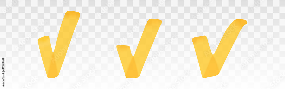 Fototapete orange highlighter check mark set isolated on transparent background. marker pen highlight underline