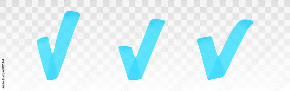 Poster blue highlighter check mark set isolated on transparent background. marker pen highlight underline s