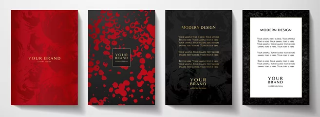 Fotobehang Modern red, black cover, frame design set. Creative abstract art pattern with brush stroke on background. Luxe grunge artistic vector collection for party flyer, catalog, brochure, menu template © Shiny777