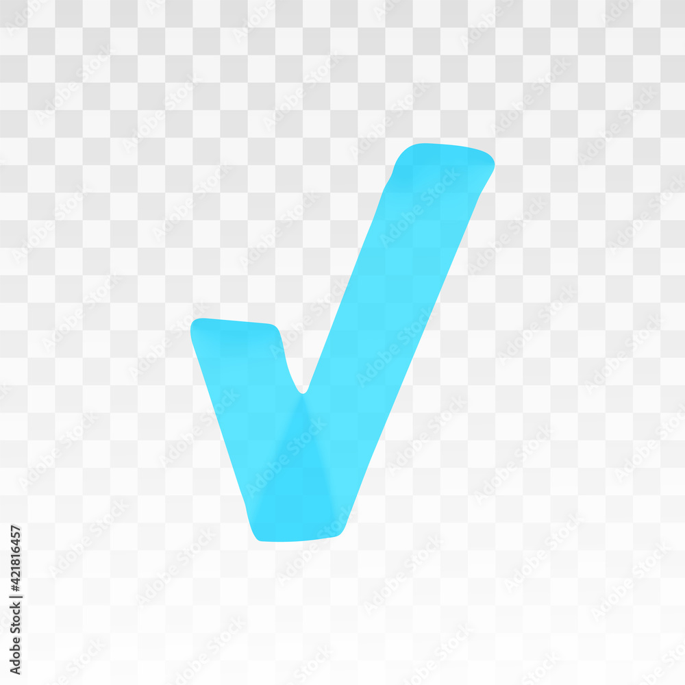 Poster blue highlighter check mark isolated on transparent background. marker pen highlight underline strok