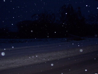 night snow covered road