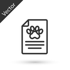 Grey line Clipboard with medical clinical record pet icon isolated on white background. Health insurance form. Medical check marks report. Vector