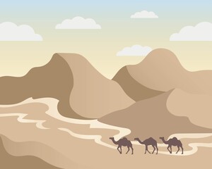 Desert landscape design and camels