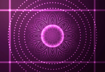 Glowing fantastic pattern on a purple background. Abstraction.