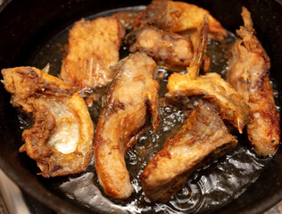 The fish is fried in oil