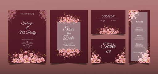 Elegant hand drawn cherry blossom wedding invitation card premium Vector 07, design can be edited as needed.