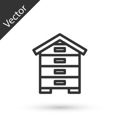 Grey line Hive for bees icon isolated on white background. Beehive symbol. Apiary and beekeeping. Sweet natural food. Vector