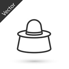Grey line Beekeeper with protect hat icon isolated on white background. Special protective uniform. Vector