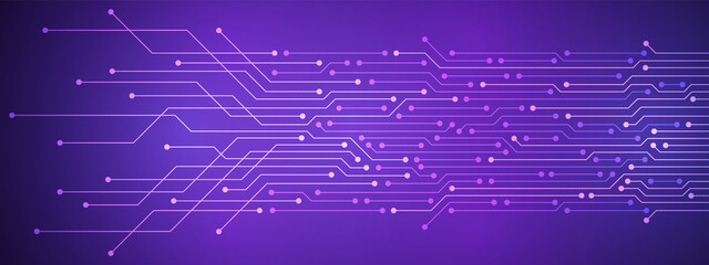 Abstract Digital Technology Background, purple circuit board pattern, microchip, power line