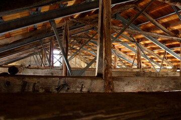 Palermo, Italy, September 03, 2017, Monastery of Santa Caterina, evocative image of the wooden and iron beams of the attic
