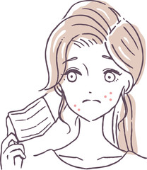 マスクにより肌荒れを起こす女性のイラスト素材