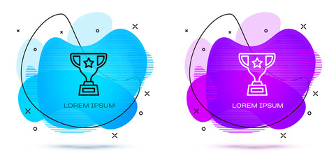 Line Award cup icon isolated on white background. Winner trophy symbol. Championship or competition trophy. Sports achievement sign. Abstract banner with liquid shapes. Vector