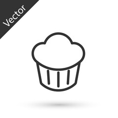 Grey line Cupcake icon isolated on white background. Vector