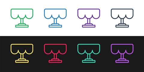 Set line Wooden table icon isolated on black and white background. Street cafe. Vector
